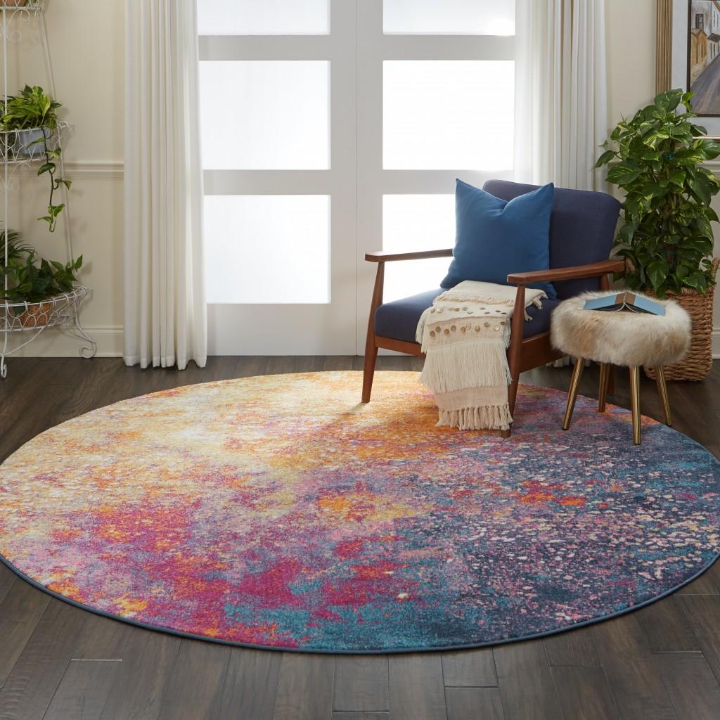 8’ Round Abstract Brights Sunburst Area Rug