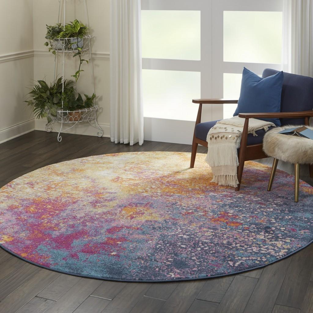 8’ Round Abstract Brights Sunburst Area Rug