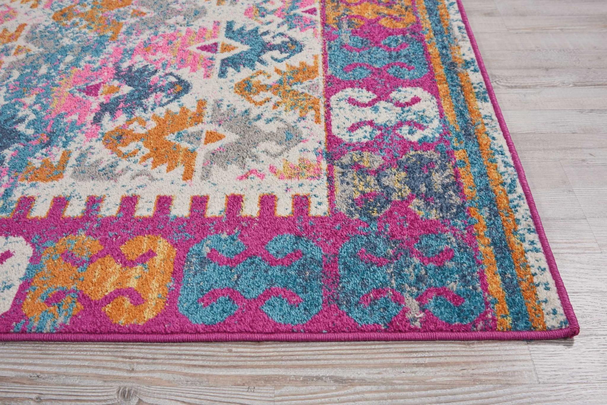 5’ x 7’ Ivory and Magenta Tribal Pattern Area Rug Default Title