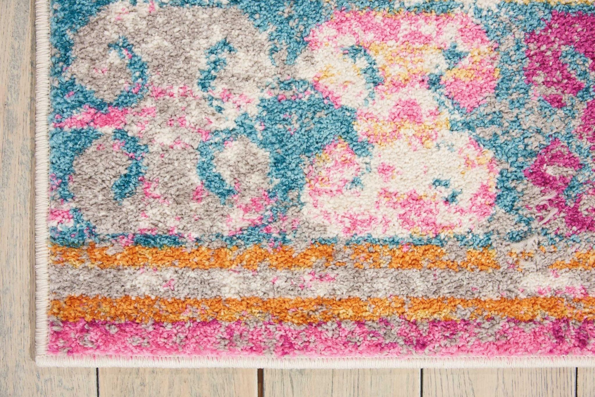 7’ x 10’ Ivory and Magenta Tribal Pattern Area Rug