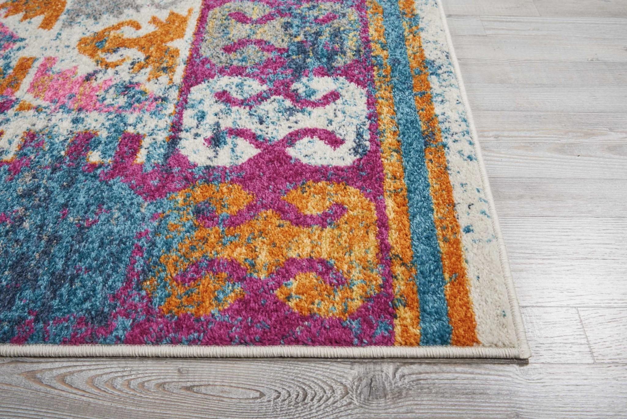 8’ x 10’ Ivory and Magenta Tribal Pattern Area Rug