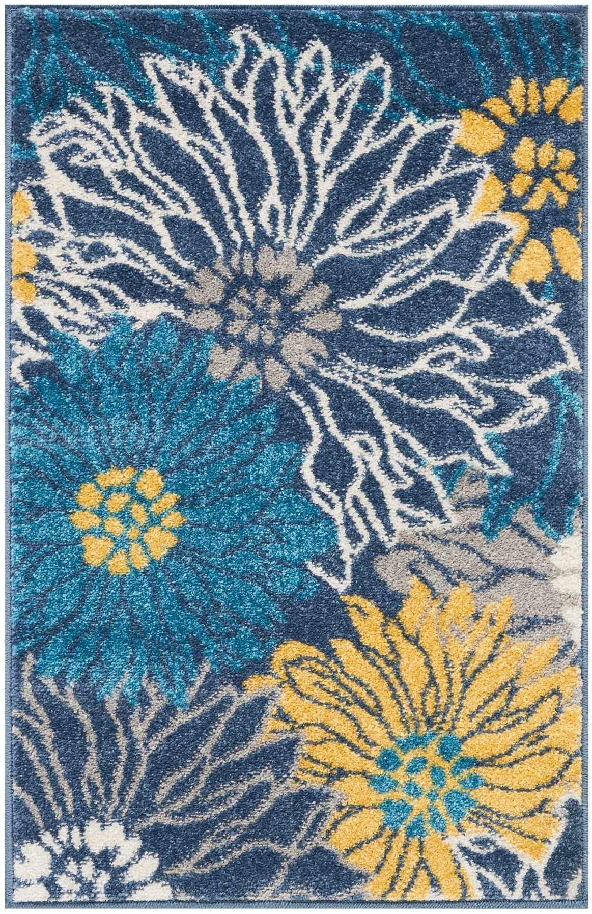 2’ x 3’ Blue Tropical Flower Scatter Rug Default Title