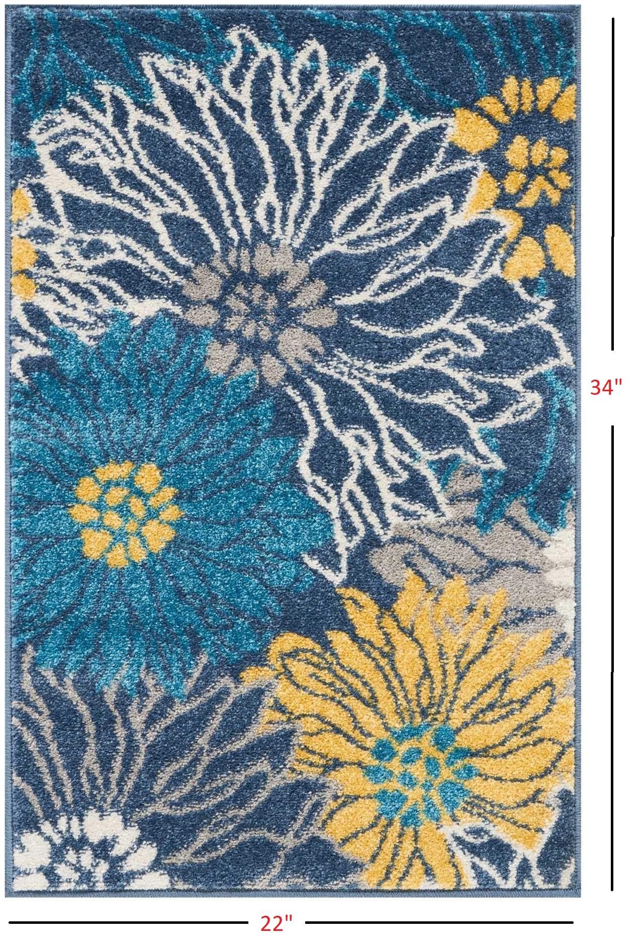 2’ x 3’ Blue Tropical Flower Scatter Rug