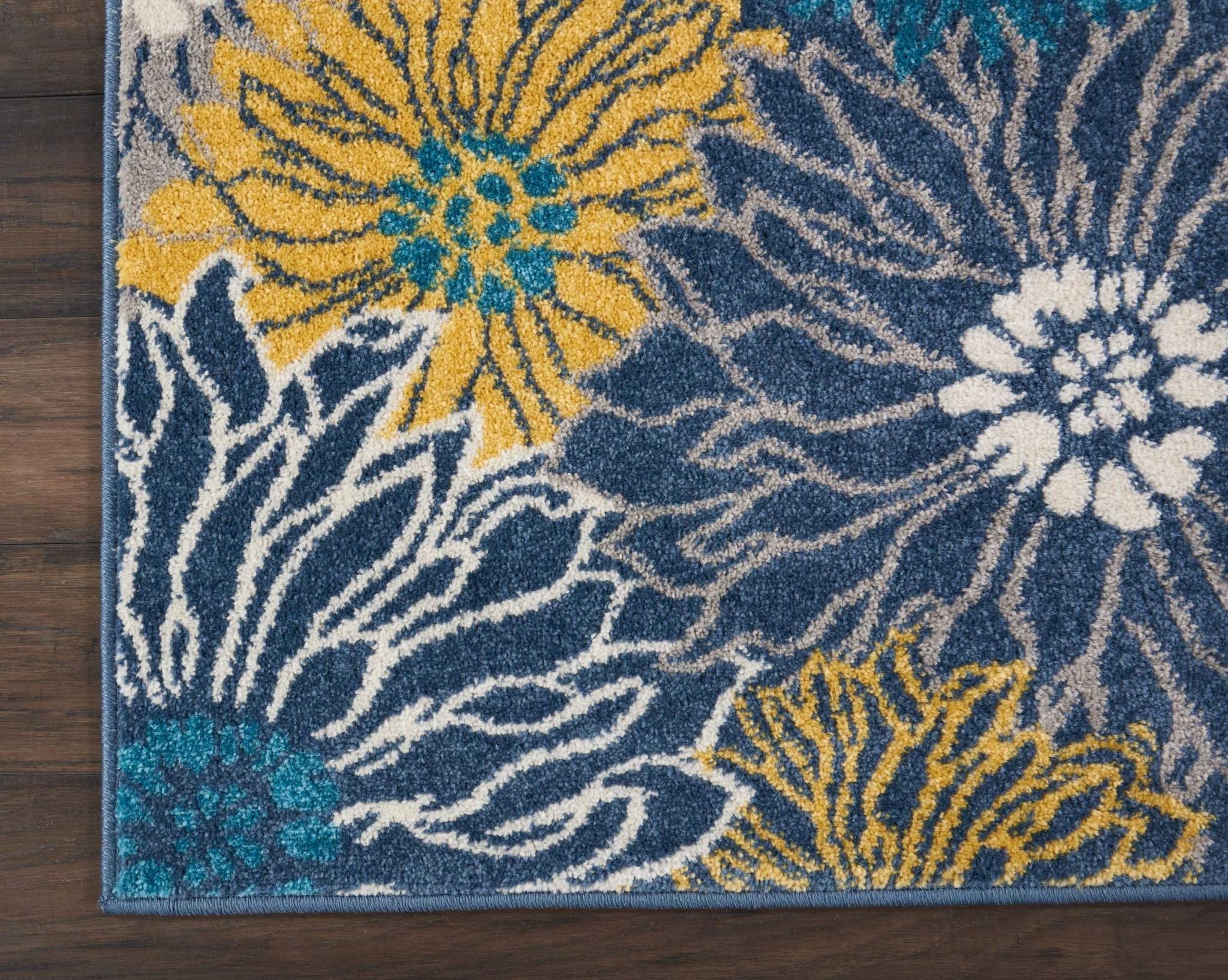 2’ x 8’ Blue Tropical Flower Runner Rug