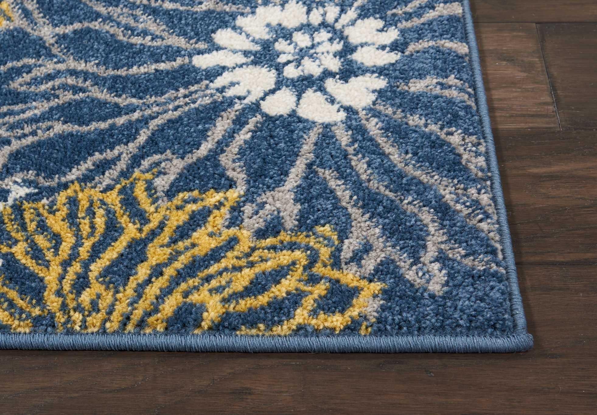 2’ x 8’ Blue Tropical Flower Runner Rug