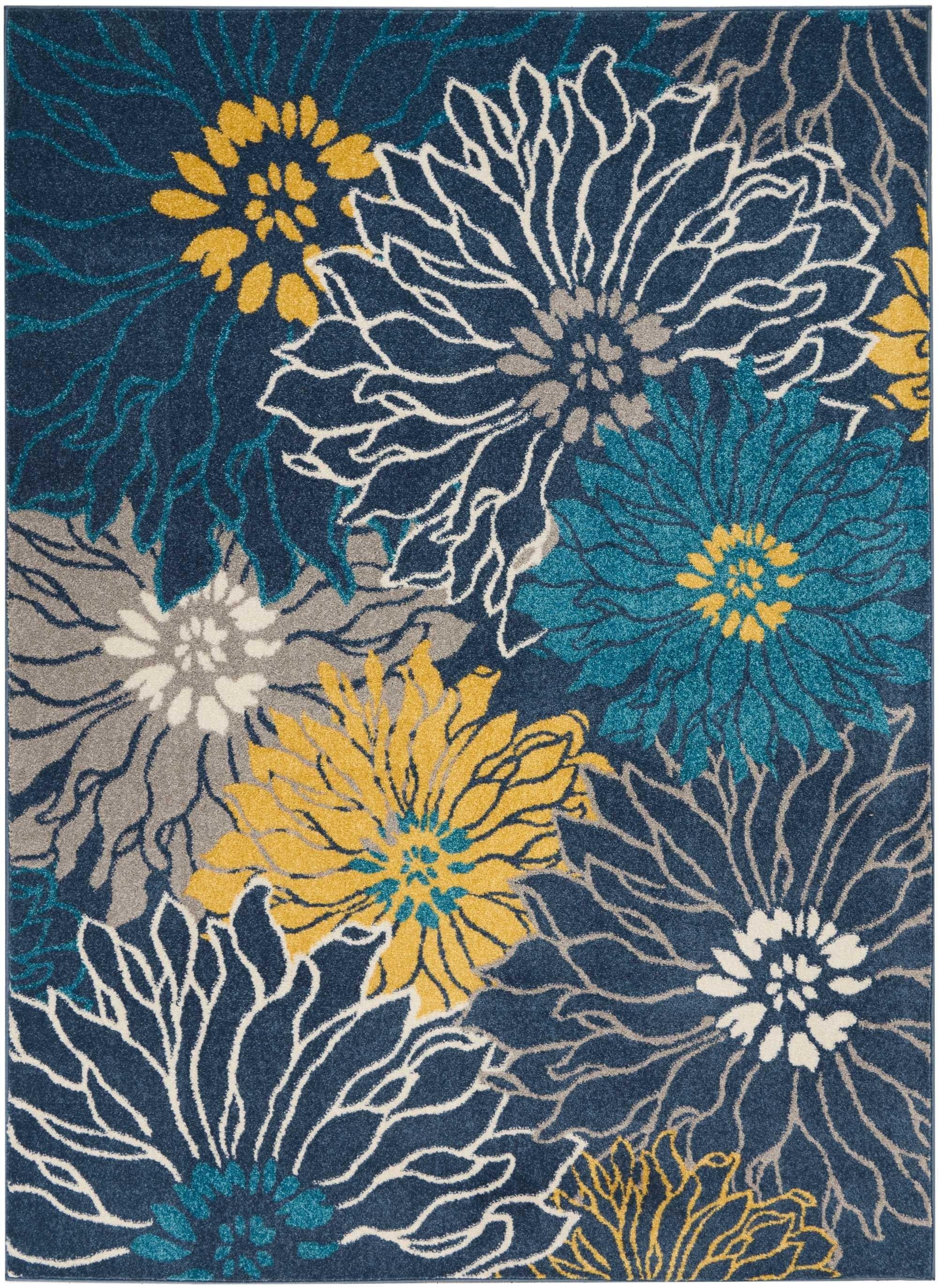 5’ x 7’ Blue Tropical Flower Area Rug Default Title