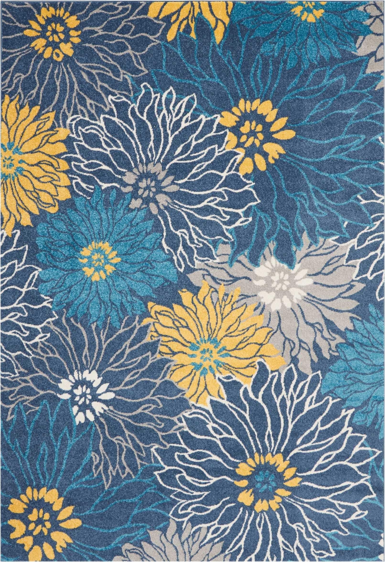 7’ x 10’ Blue Tropical Flower Area Rug Default Title