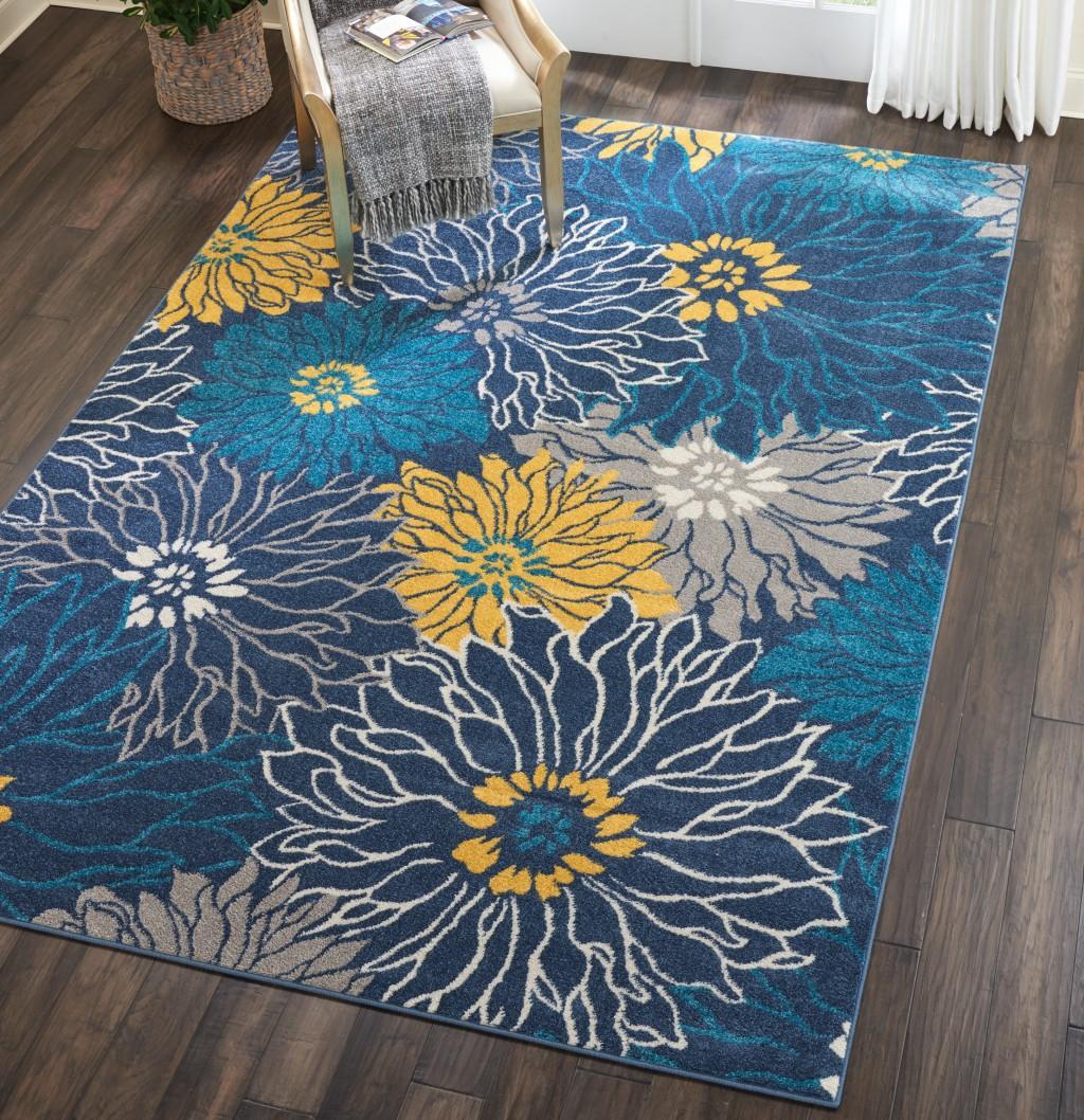 7’ x 10’ Blue Tropical Flower Area Rug