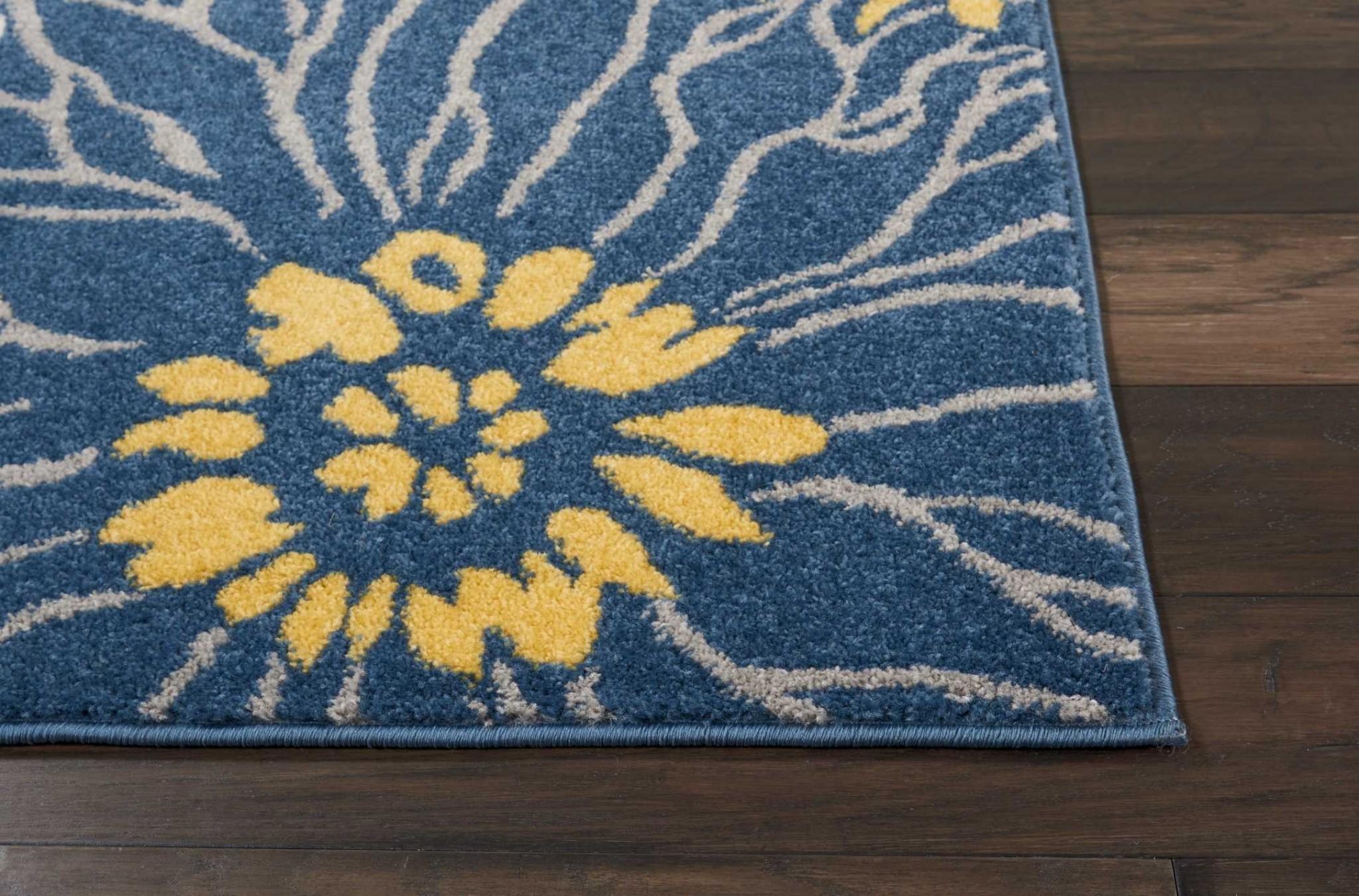 7’ x 10’ Blue Tropical Flower Area Rug