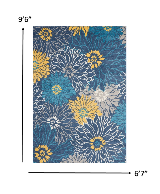 7’ x 10’ Blue Tropical Flower Area Rug