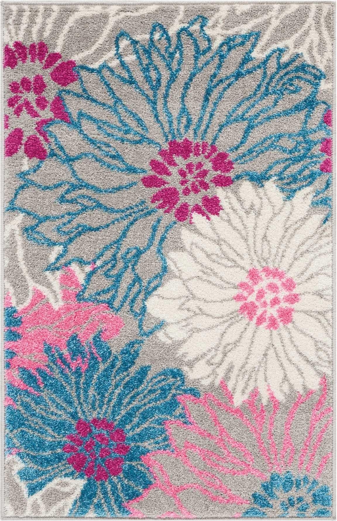 2’ x 3’ Gray and Pink Tropical Flower Scatter Rug