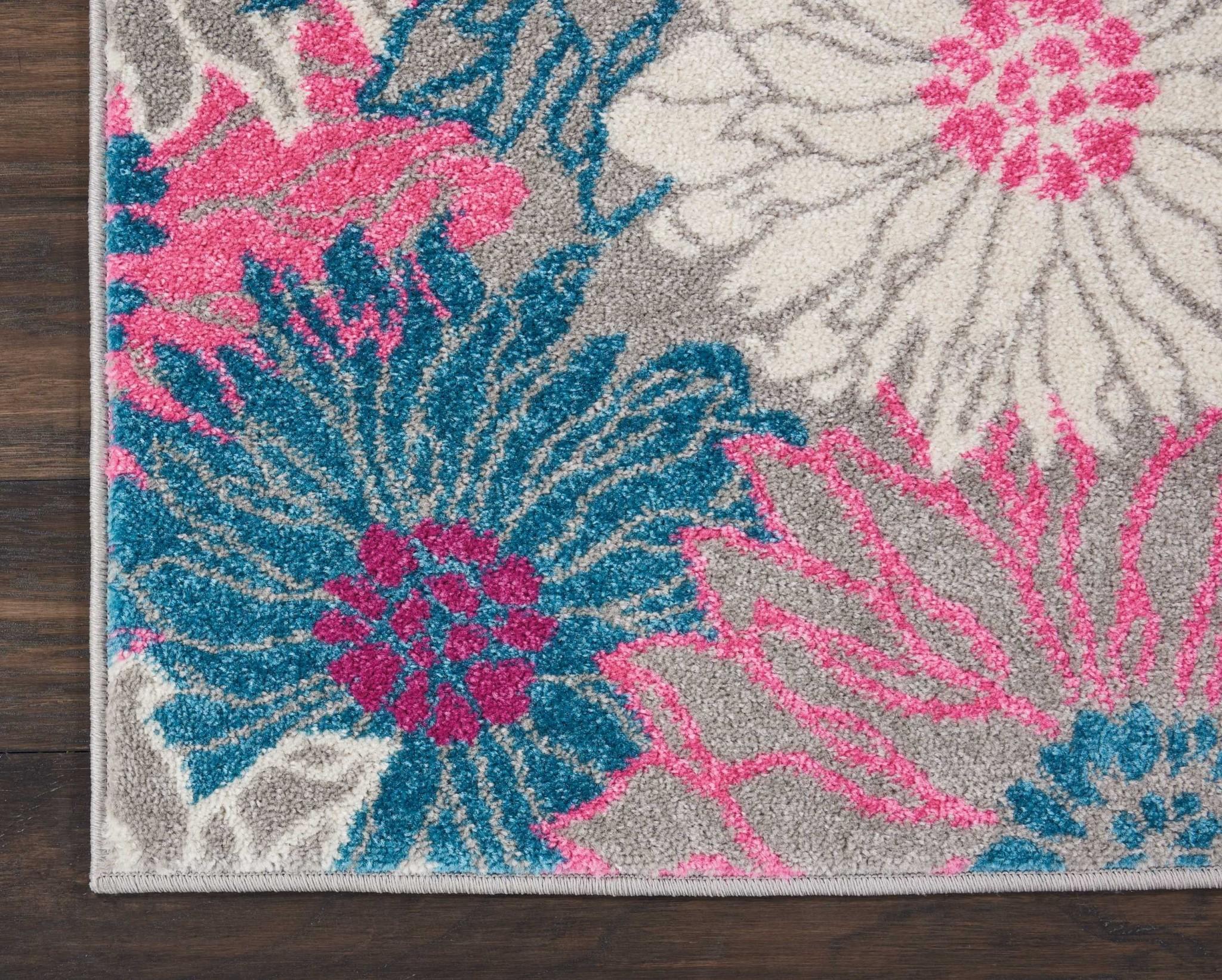 2’ x 3’ Gray and Pink Tropical Flower Scatter Rug