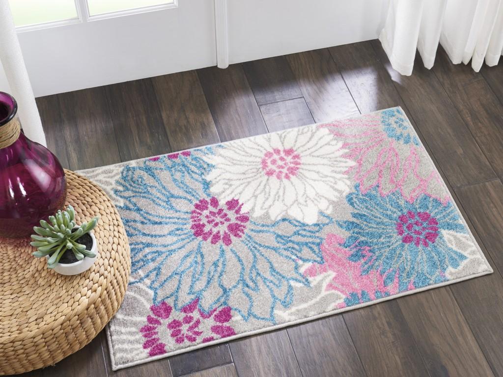 2’ x 3’ Gray and Pink Tropical Flower Scatter Rug