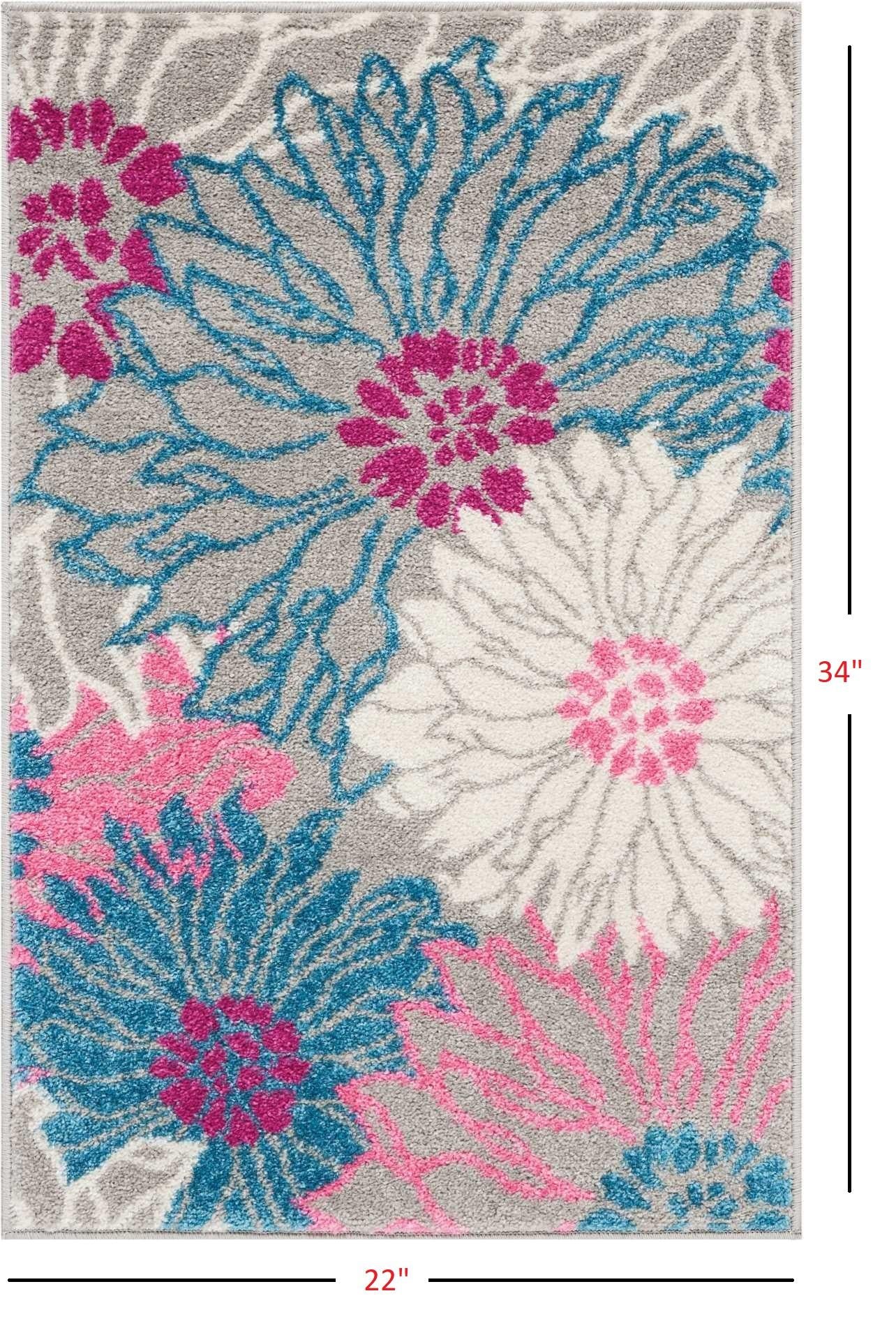 2’ x 3’ Gray and Pink Tropical Flower Scatter Rug