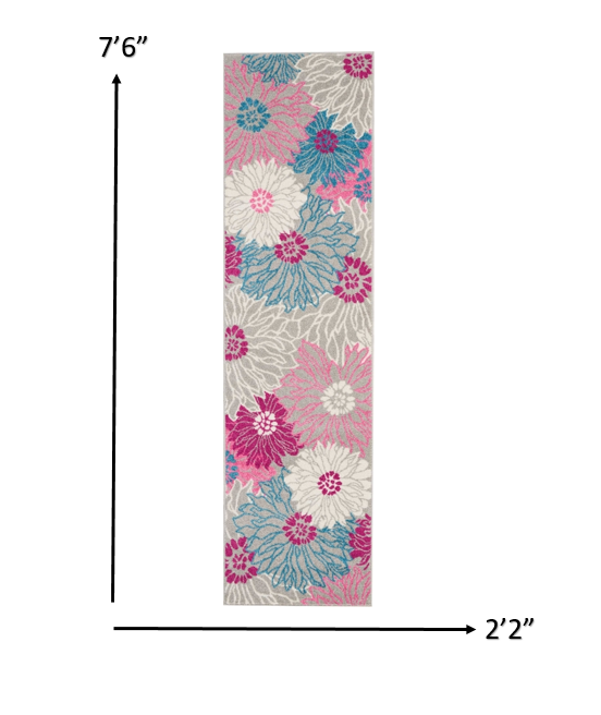 2’ x 8’ Gray and Pink Tropical Flower Runner Rug