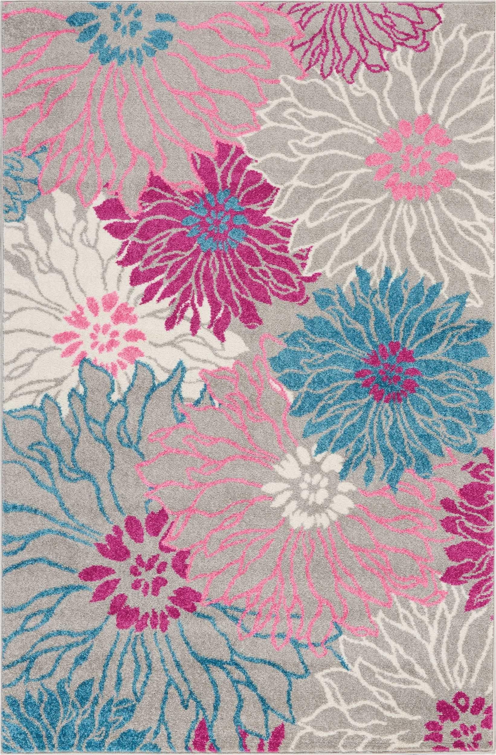 4’ x 6’ Gray and Pink Tropical Flower Area Rug Default Title