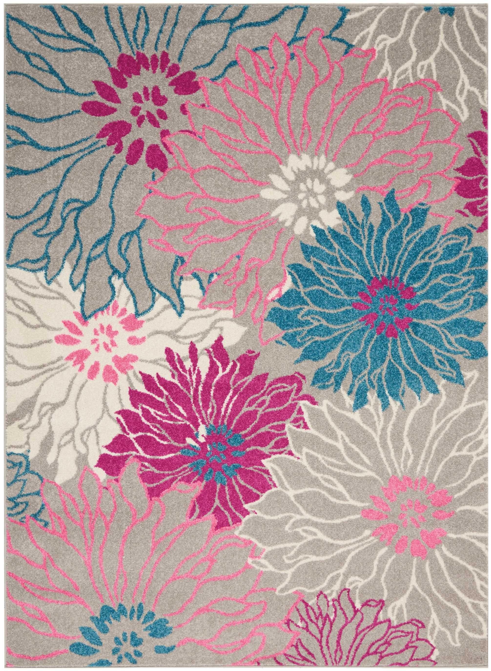 5’ x 7’ Gray and Pink Tropical Flower Area Rug Default Title