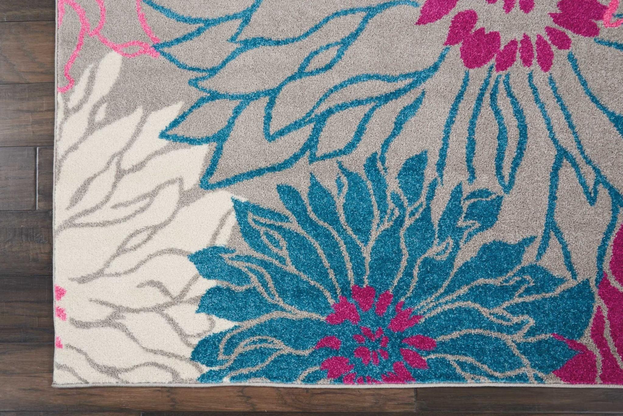 8’ x 10’ Gray and Pink Tropical Flower Area Rug