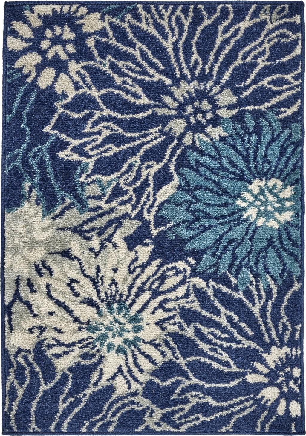 2’ x 3’ Navy and Ivory Floral Scatter Rug Default Title