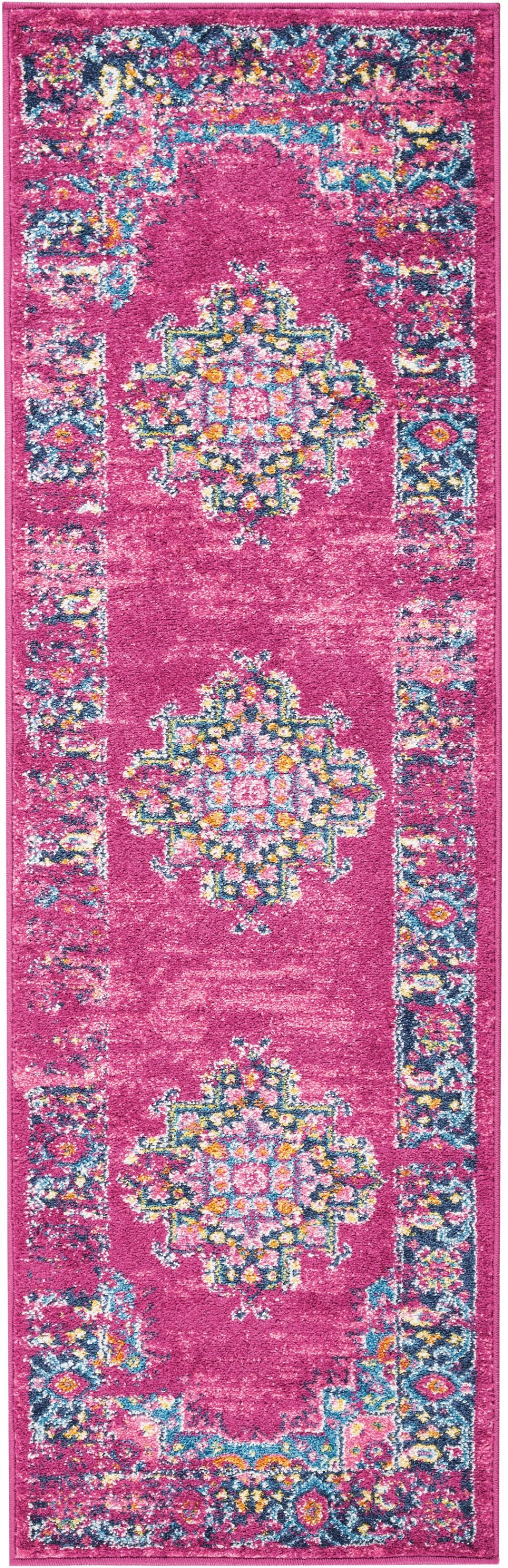 2’ x 6’ Fuchsia and Blue Distressed Runner Rug Default Title