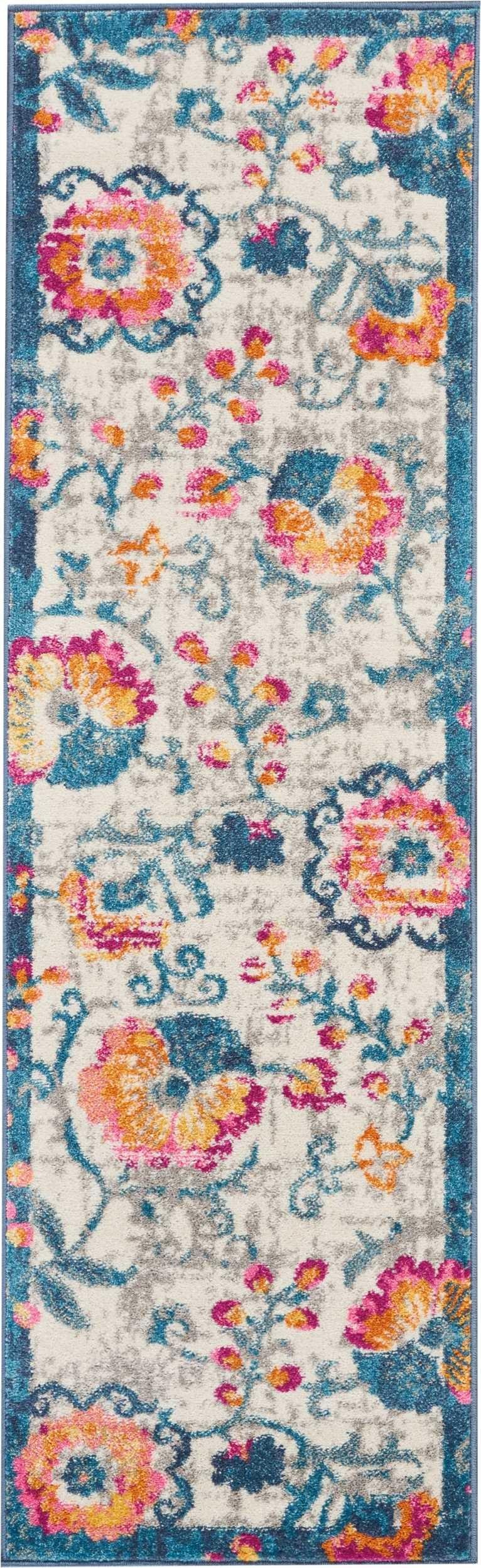 2’ x 6’ Ivory and Blue Floral Vines Runner Rug Default Title