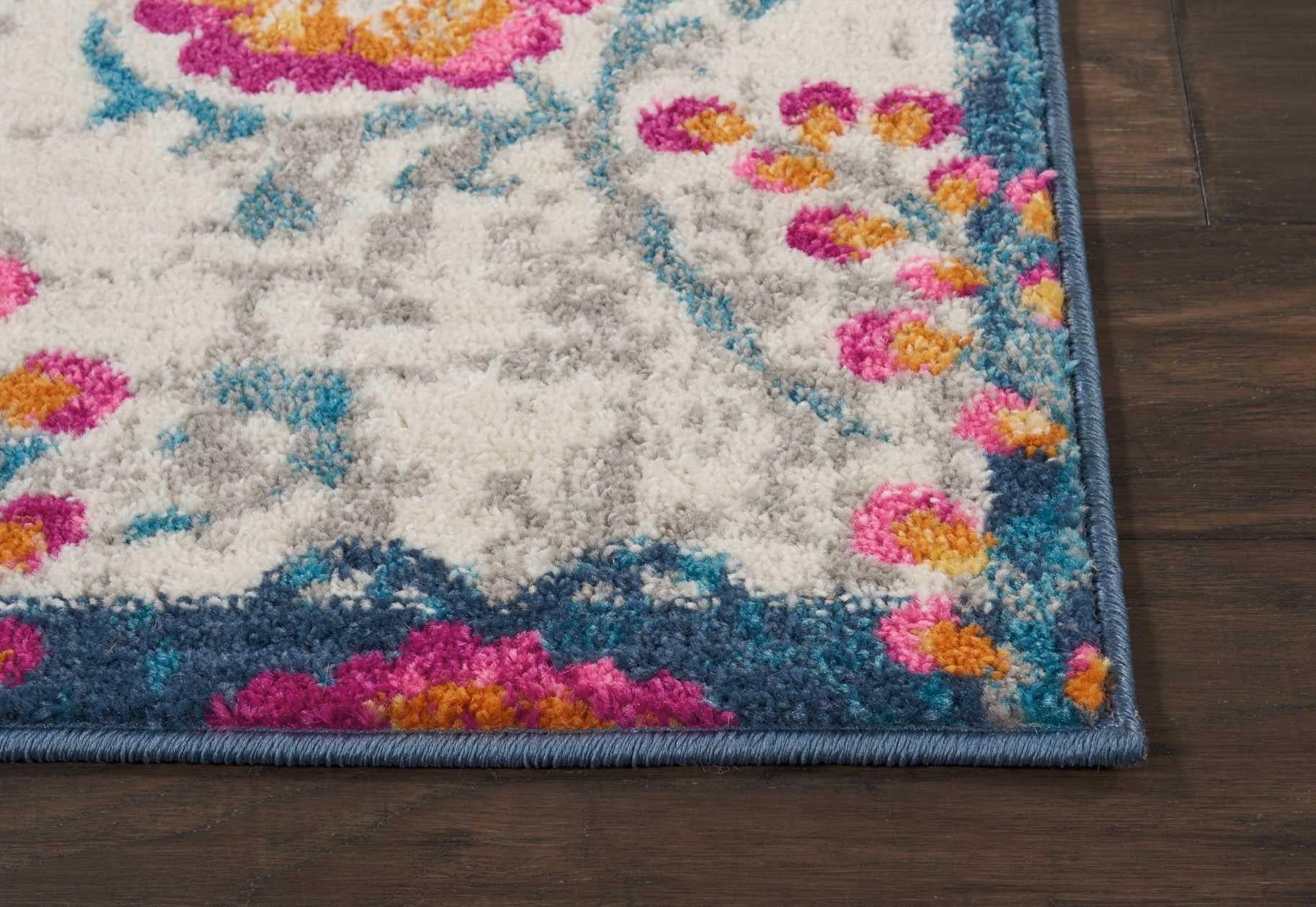 2’ x 8’ Ivory and Blue Floral Vines Runner Rug