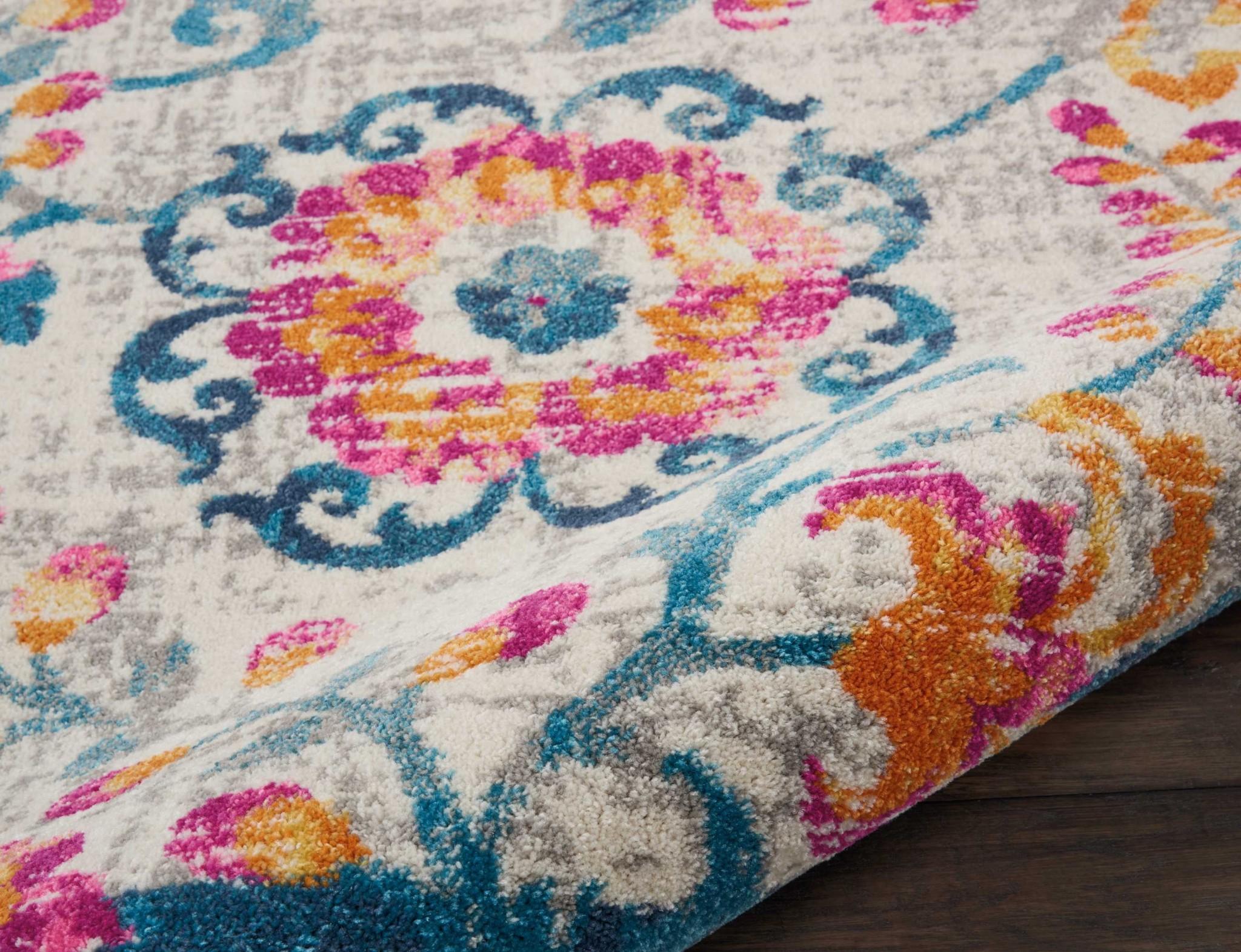 8’ x 10’ Ivory and Blue Floral Vines Area Rug