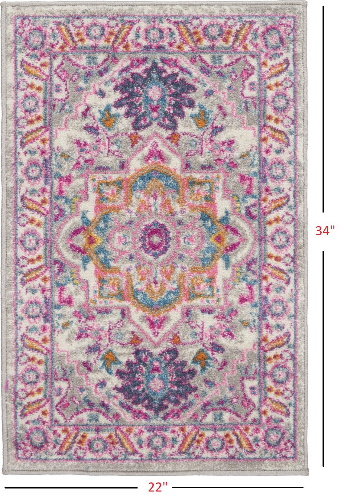2’ x 3’ Light Gray and Pink Medallion Scatter Rug