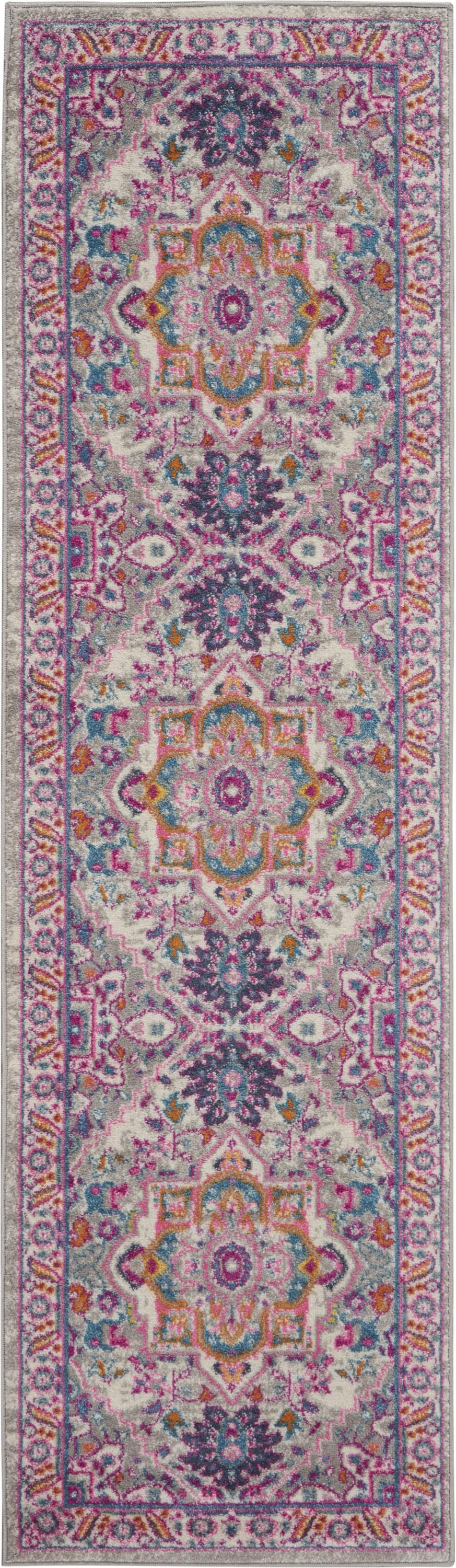 2’ x 8’ Light Gray and Pink Medallion Runner Rug Default Title