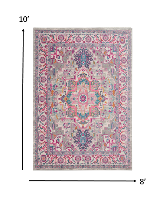 8’ x 10’ Light Gray and Pink Medallion Area Rug