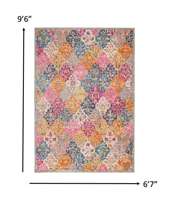 7’ x 10’ Muted Brights Floral Diamond Area Rug Default Title