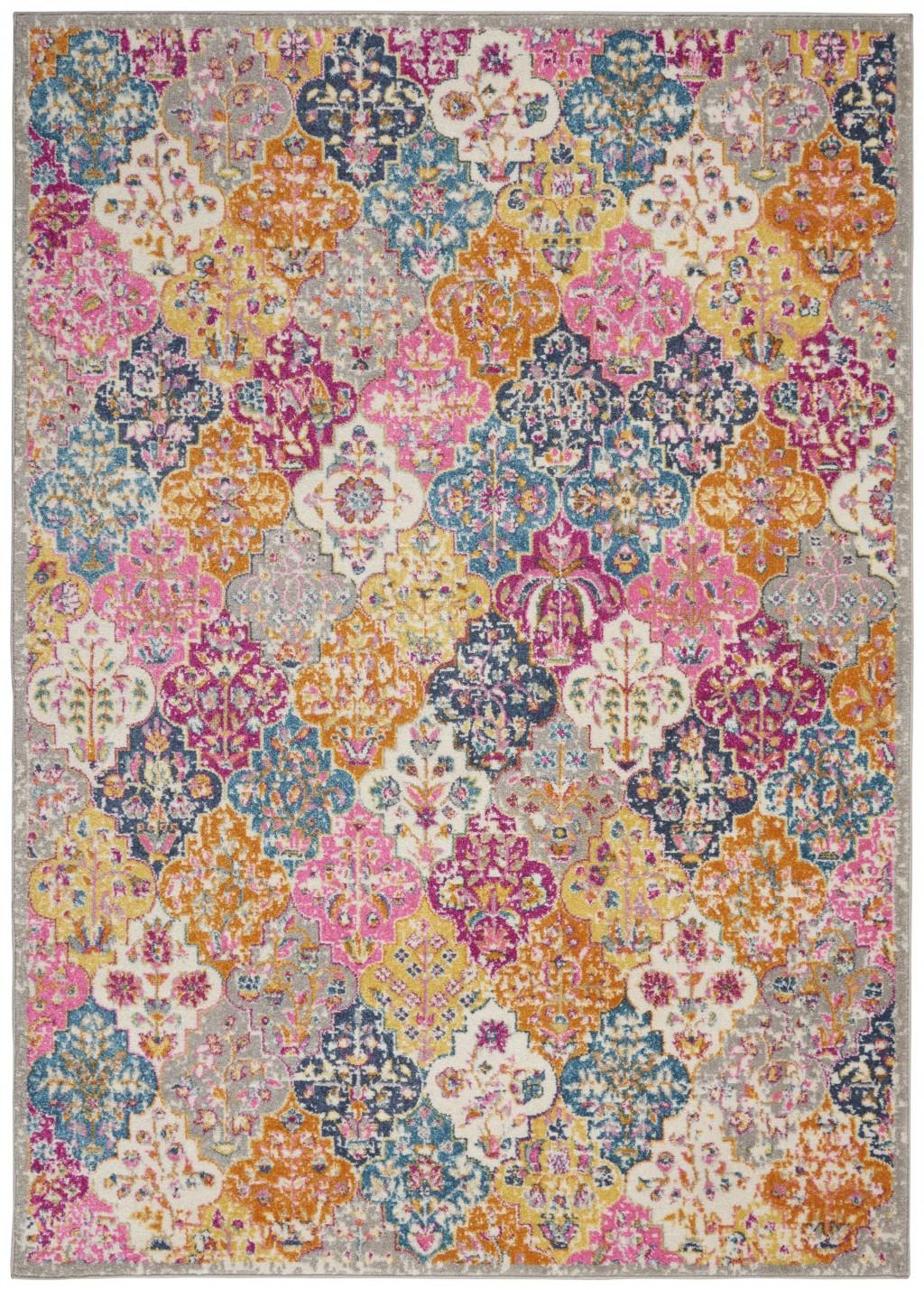 8’ x 10’ Muted Brights Floral Diamond Area Rug Default Title