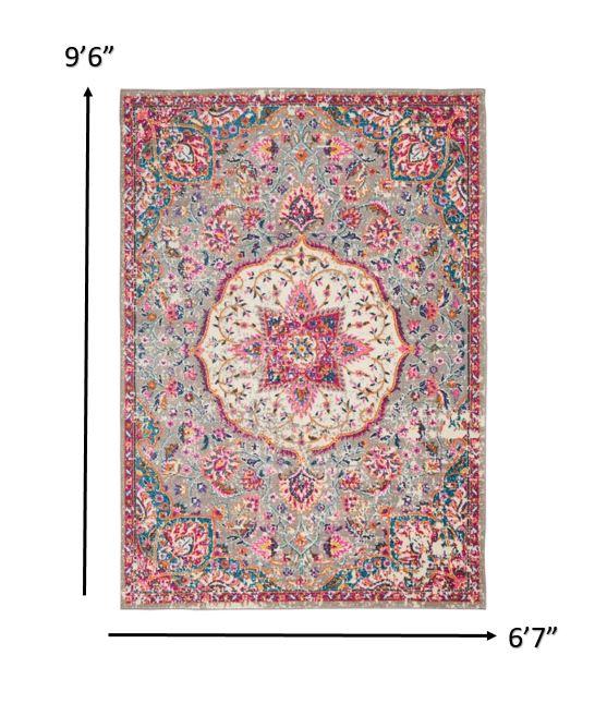 7’ x 10’ Gray and Pink Medallion Area Rug