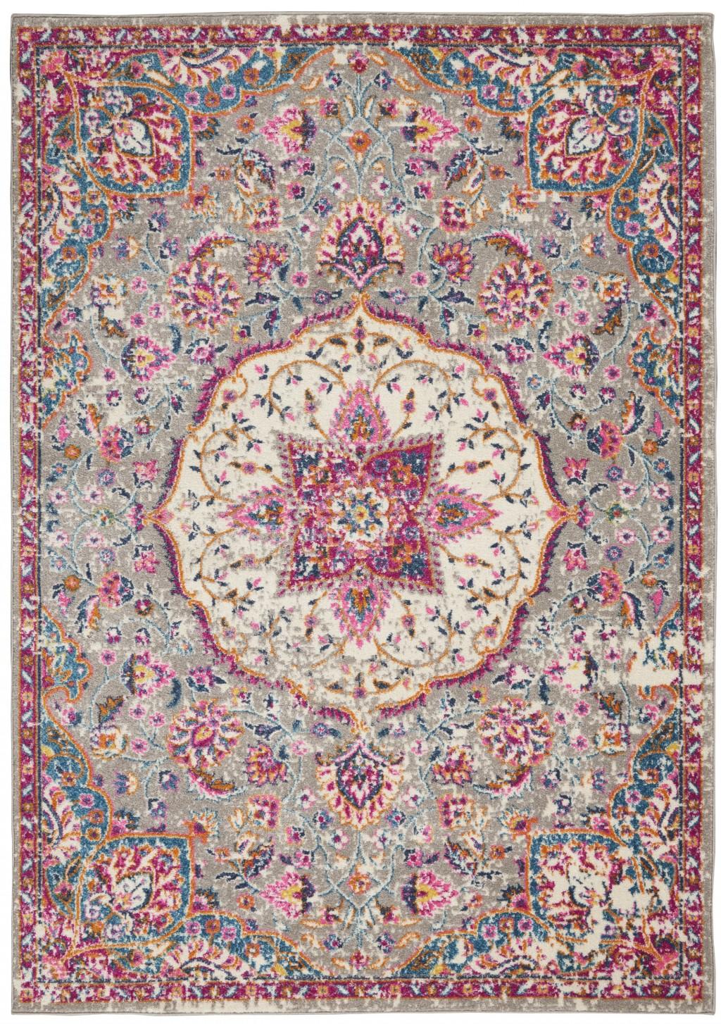 8’ x 10’ Gray and Pink Medallion Area Rug Default Title