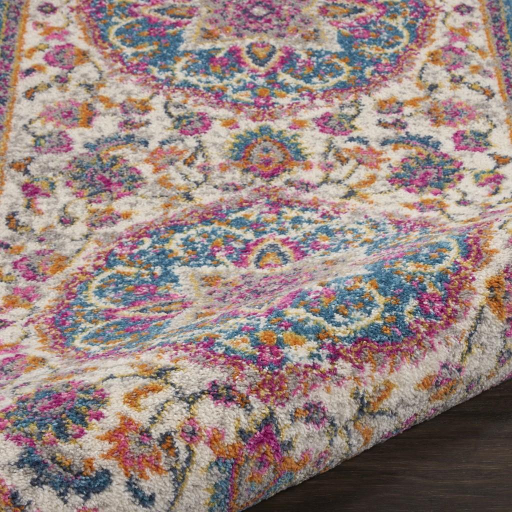 2’ x 6’ Pink and Blue Floral Medallion Runner Rug