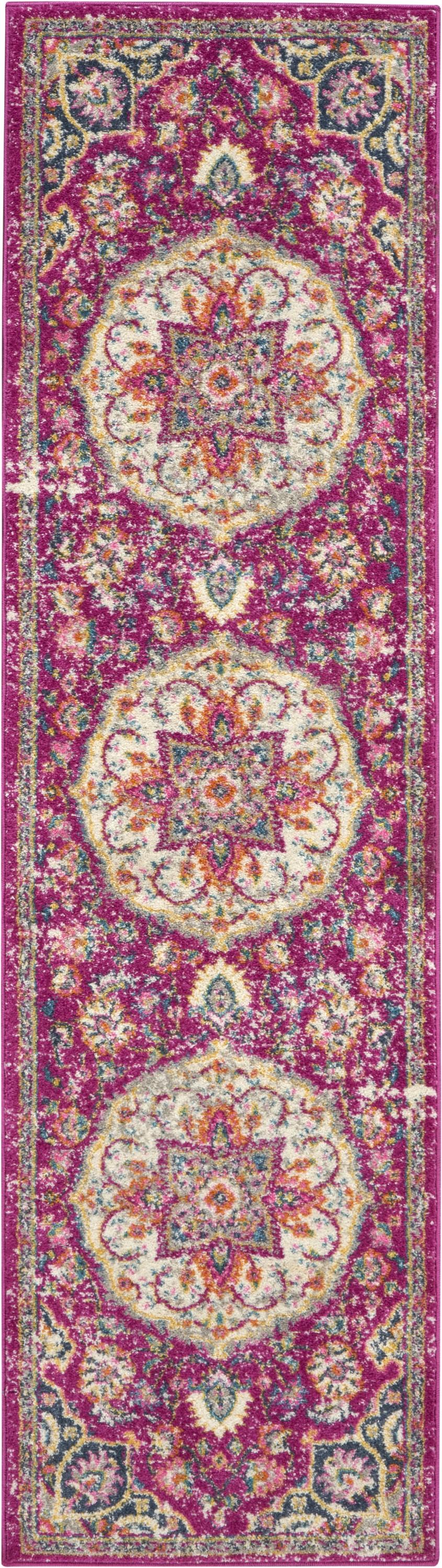 2’ x 8’ Pink and Ivory Medallion Runner Rug