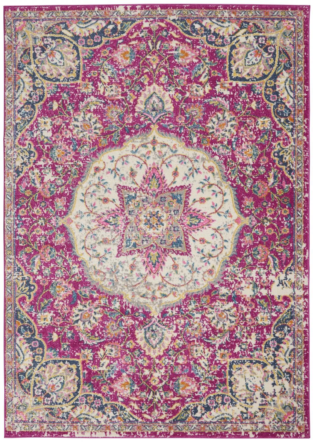 5’ x 7’ Pink and Ivory Medallion Area Rug Default Title