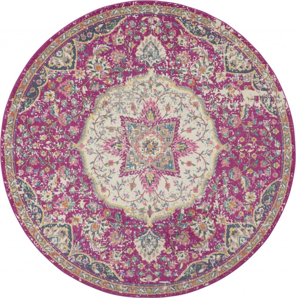 5’ Round Pink and Ivory Medallion Area Rug Default Title