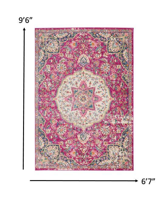 7’ x 10’ Pink and Ivory Medallion Area Rug