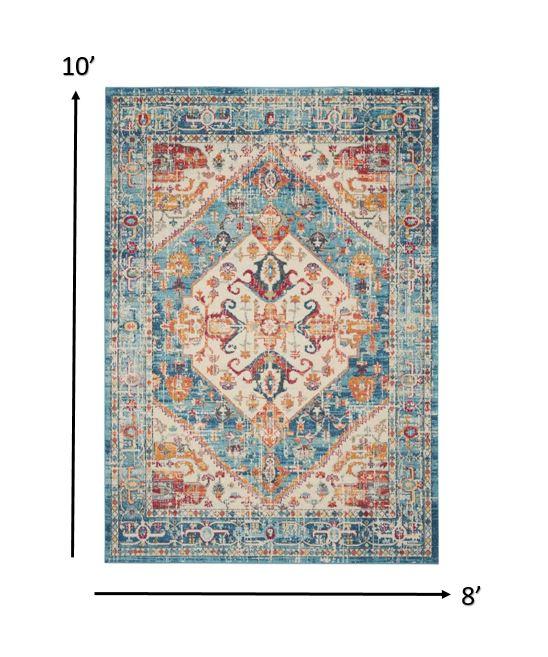 8’ x 10’ Ivory and Light Blue Distressed Area Rug