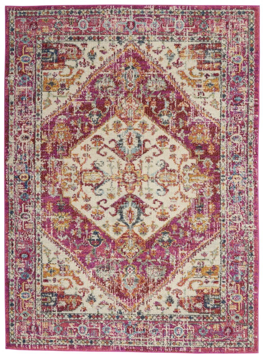 5’ x 7’ Ivory and Pink Oriental Area Rug Default Title