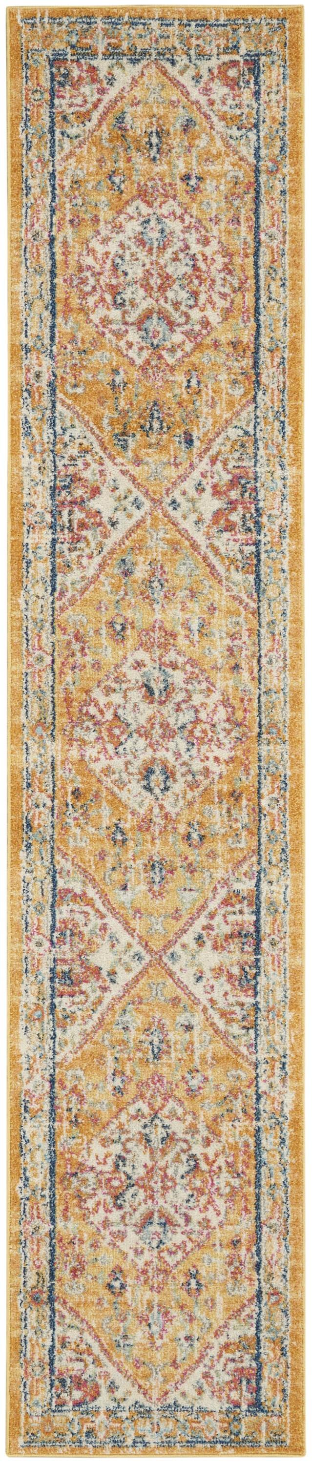 2’ x 10’ Ivory and Yellow Center Medallion Runner Rug