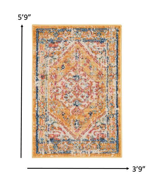 4’ x 6’ Ivory and Yellow Center Medallion Area Rug Default Title