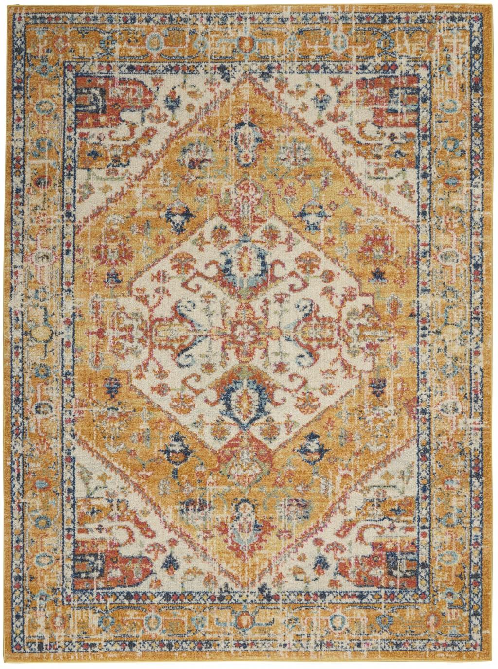 5’ x 7’ Ivory and Yellow Center Medallion Area Rug Default Title