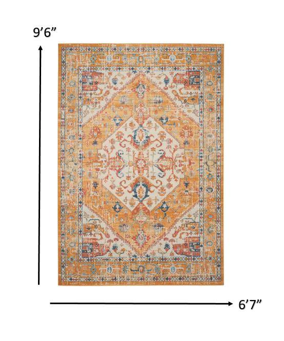 7’ x 10’ Ivory and Yellow Center Medallion Area Rug