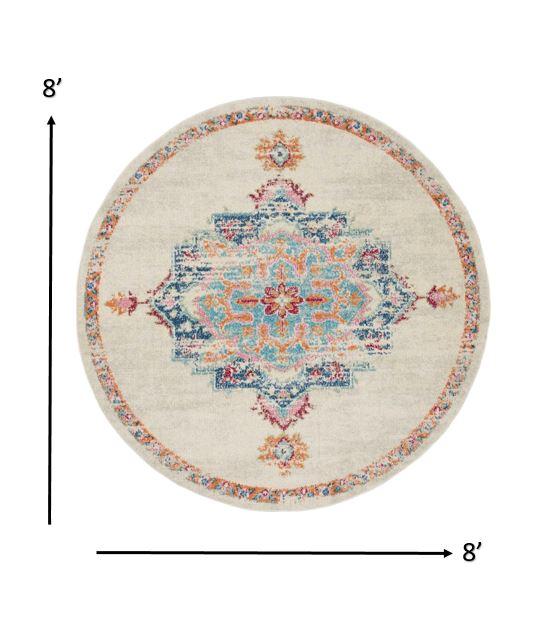 8’ Round Gray Distressed Medallion Area Rug