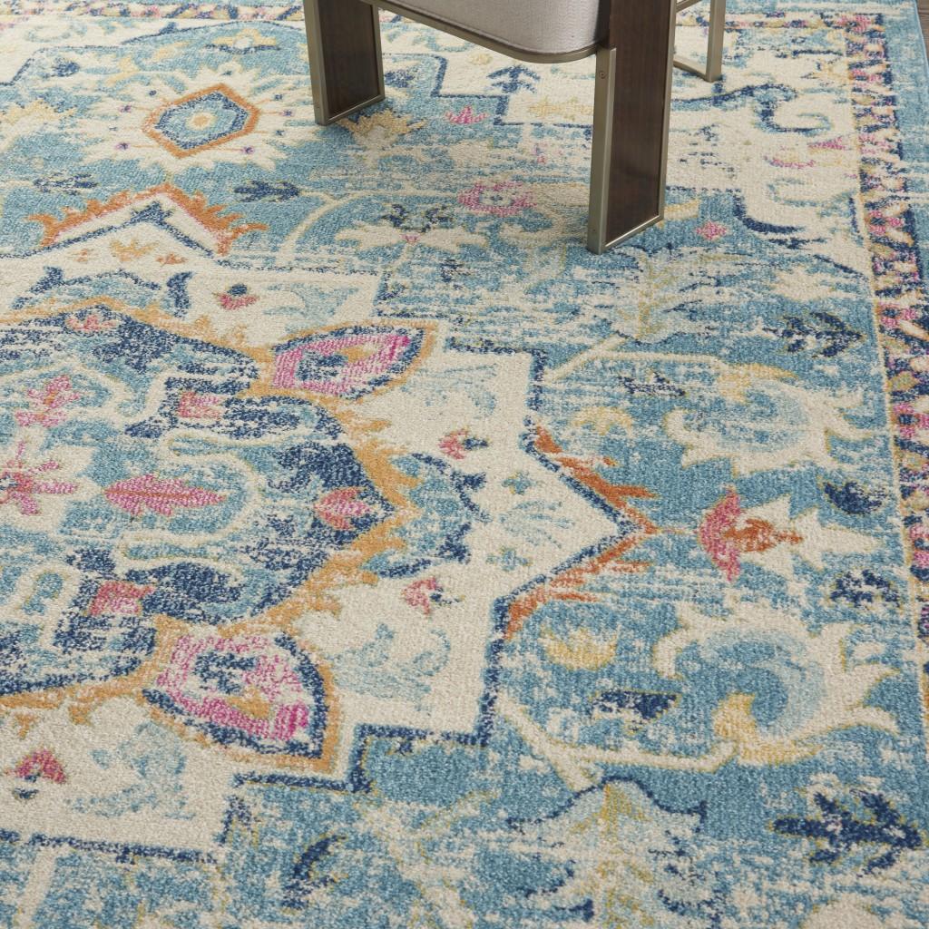 8’ x 10’ Light Blue and Ivory Distressed Area Rug