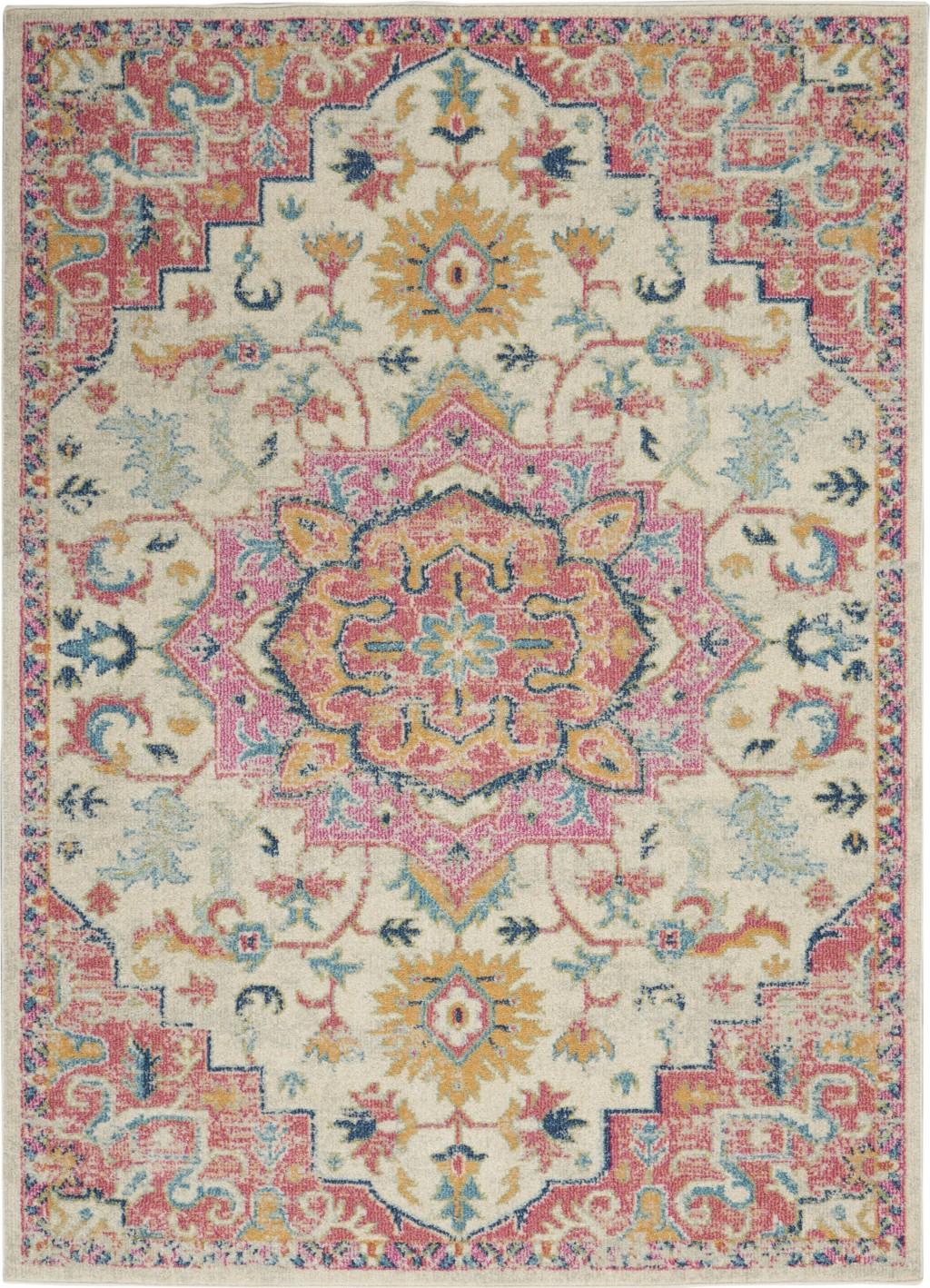 5’ x 7’ Ivory and Pink Medallion Area Rug Default Title