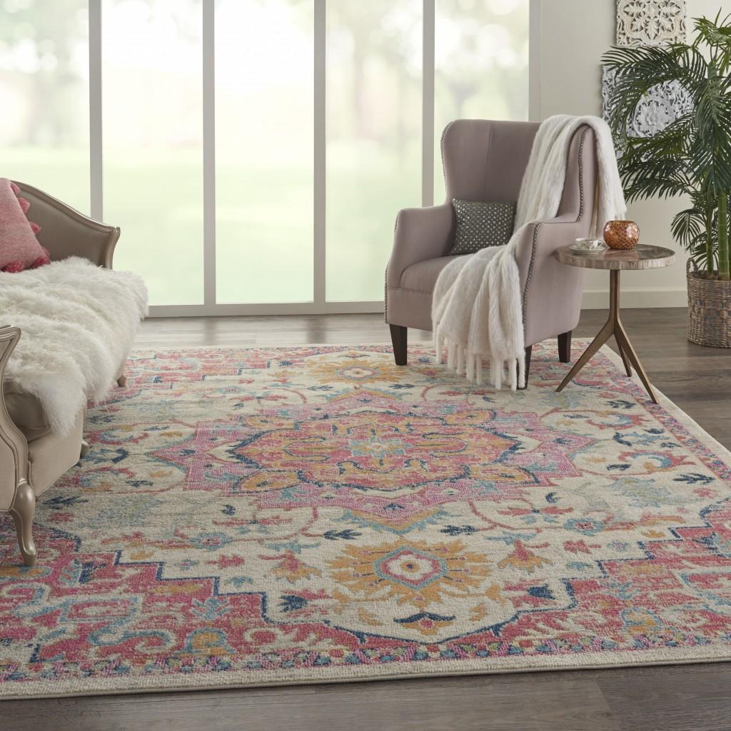 8’ x 10’ Ivory and Pink Medallion Area Rug