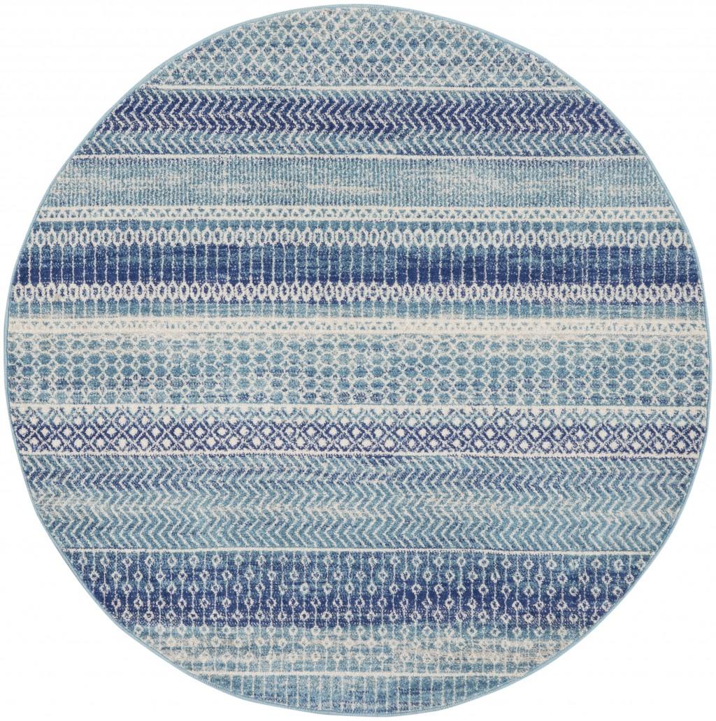 5’ Round Navy Blue Ornate Stripes Area Rug Default Title